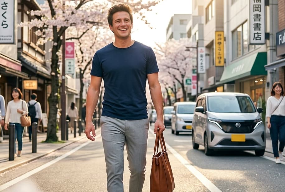 脱毛を終えて晴れやかに歩く男性