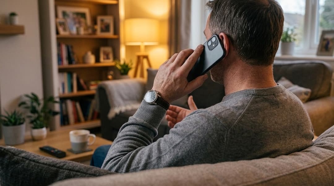自宅のソファで電話をかけてクーリング・オフを申し出る